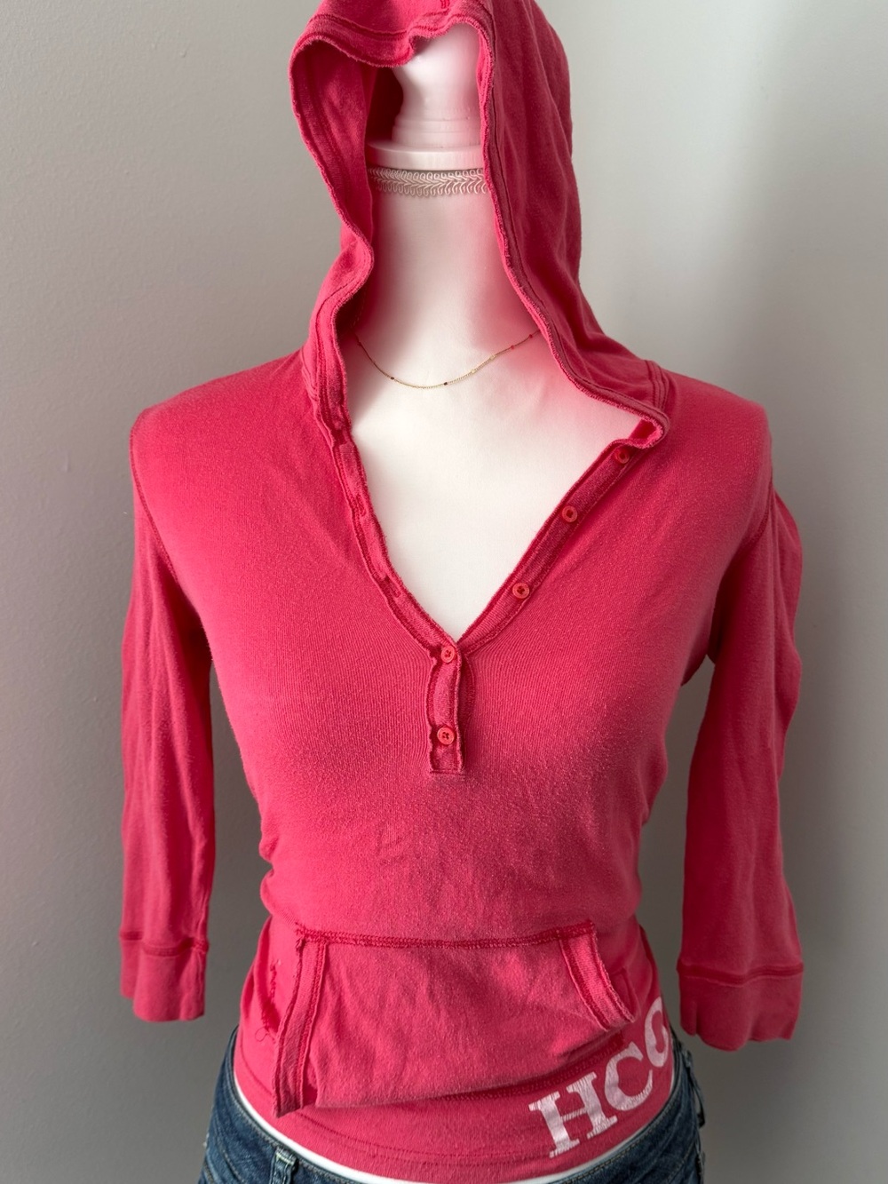 vintage y2k hot pink holster hooded henley
